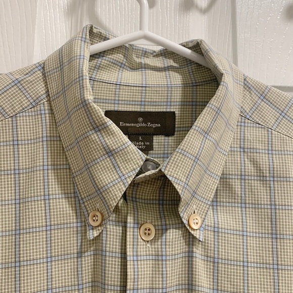 Ermenegildo Zegna Beige Blue Checked Button Up Shirt - Picture 5 of 13